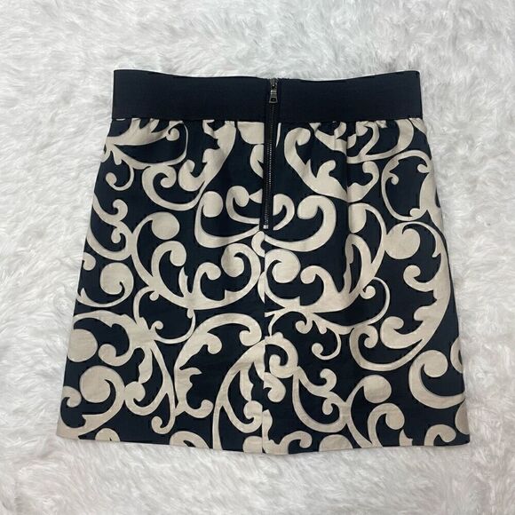LOFT Ann Taylor Mini Skirt Cotton Silk Size 6 Stretchy Waistband Black Beige - Picture 7 of 8